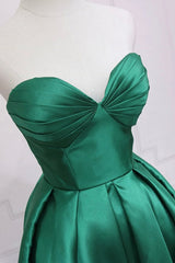 Party Dress For Teen, Green Satin High Low Prom Dress, Cute Sweetheart Neck Evening Party Dress