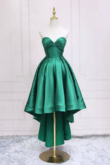 Party Dress Ladies, Green Satin High Low Prom Dress, Cute Sweetheart Neck Evening Party Dress