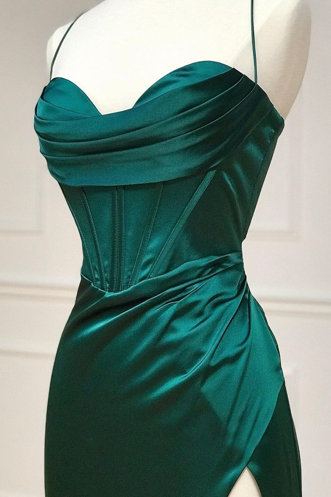 Dress Prom, Green Satin Long Prom Dress, Simple Lace-Up Evening Party Dress