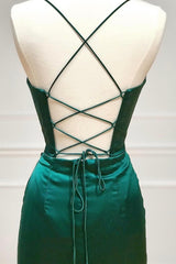 Black Lace Dress, Green Satin Long Prom Dress, Simple Lace-Up Evening Party Dress