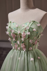 Party Dress Bridal, Green Strapless Tulle Short Prom Dress with Lace, Green Party Dress