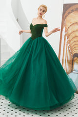 Party Dresses Idea, Tulle A line Off Shoulder Sweetheart Beaded Bodice Long Prom Dresses