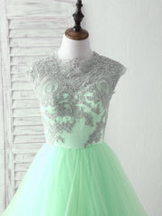 Party Dress Roman, Green Tulle Lace Applique Long Prom Dress Blue Tulle Sweet 16 Dress