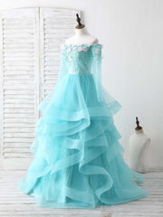 Cute Dress Outfit, Green Tulle Lace Applique Long Prom Dress Green Graduation Dresses