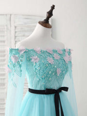 Formal Dresses Long Blue, Green Tulle Lace Applique Short Prom Dress, Green Homecoming Dress