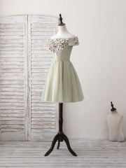 Party Dresses On Sale, Green Tulle Lace Applique Short Prom Dress, Green Homecoming Dress