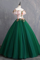 Formal Dresses Lace, Green Tulle Lace Long Prom Dress, Cute Off Shoulder Evening Dress Party Dress
