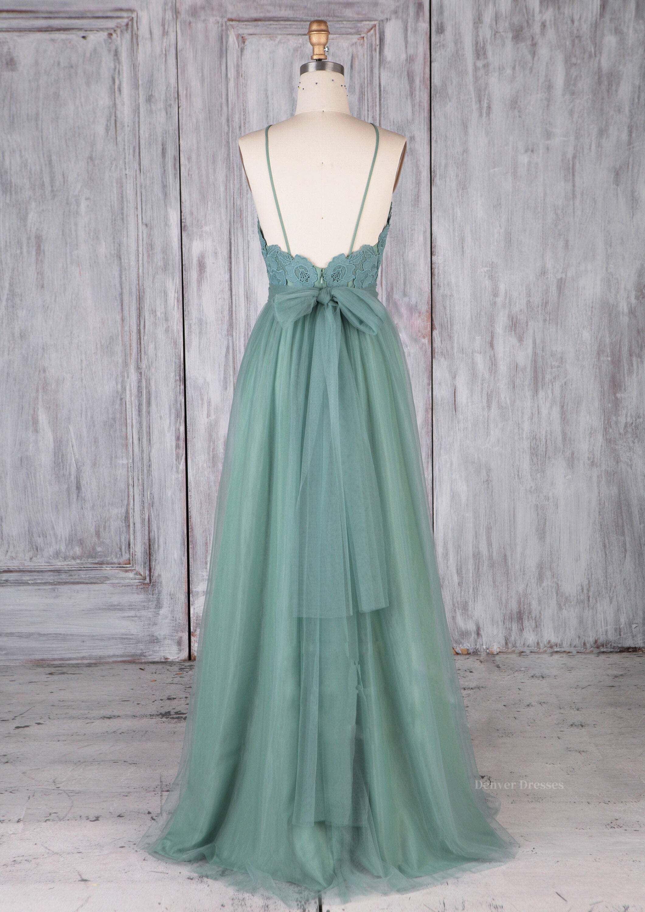 Bridesmaids Dresses Long Sleeve, Green tulle lace long prom dress green lace evening dress