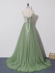 Prom Dresses Blush, Green Tulle Lace Long Prom Dress, Green Tulle Long Formal Graduation Dress