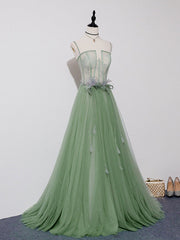 Prom Dresses 2024 Cheap, Green Tulle Lace Long Prom Dress, Green Tulle Long Formal Graduation Dress