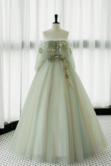 Party Dresses And Tops, Green Tulle Lace Long Prom Dress, Off Shoulder Evening Formal Dress