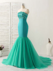 Prom Dresses Online, Green Tulle Mermaid Long Prom Dress Green Evening Dress