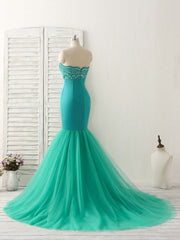 Prom Dresses For Teens, Green Tulle Mermaid Long Prom Dress Green Evening Dress