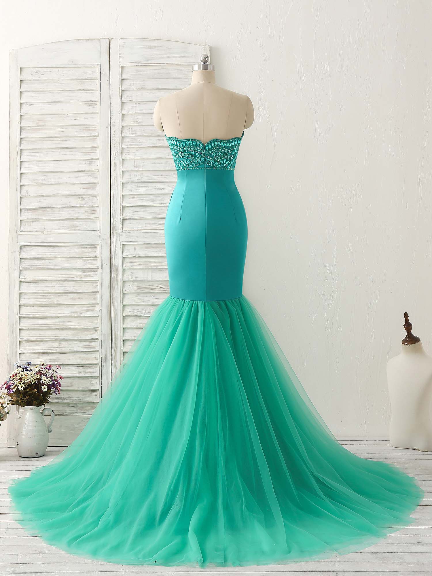 Prom Dresses 2026, Green Tulle Mermaid Long Prom Dress Green Evening Dress
