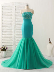 Prom Dress Sale, Green Tulle Mermaid Long Prom Dress Green Evening Dress
