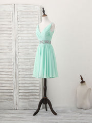 Party Dresses Cheap, Green V Neck Chiffon Short Prom Dress, Green Homecoming Dress