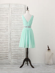 Party Dress Idea, Green V Neck Chiffon Short Prom Dress, Green Homecoming Dress