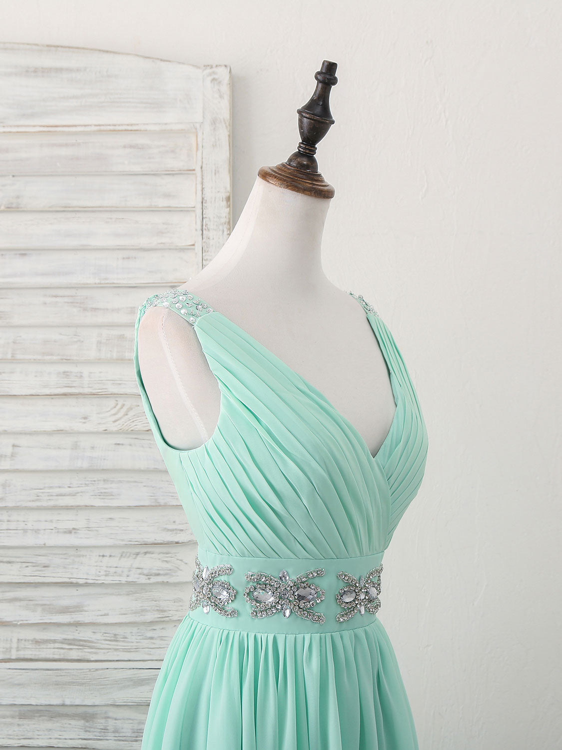 Party Dresses Online, Green V Neck Chiffon Short Prom Dress, Green Homecoming Dress