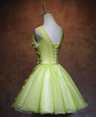 Prom Dress2027, Green V Neck Tulle Short Prom Dress, Green Homecoming Dress