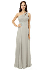 Party Dress Design, Grey One Shoulder Chiffon Pleats Beading Bridesmaid Dresses LG0254
