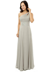 Party Dress Designs, Grey One Shoulder Chiffon Pleats Beading Bridesmaid Dresses LG0254