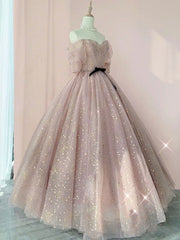 Prom Dresses Dresses, Half Sleeves Shiny Pink Prom Dresses, Shiny Pink Long Formal Evening Dresses