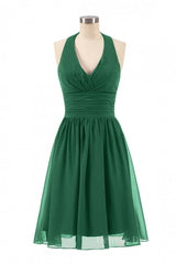 Prom Dress Black, Halter A-line Green Short Chiffon Bridesmaid Dress