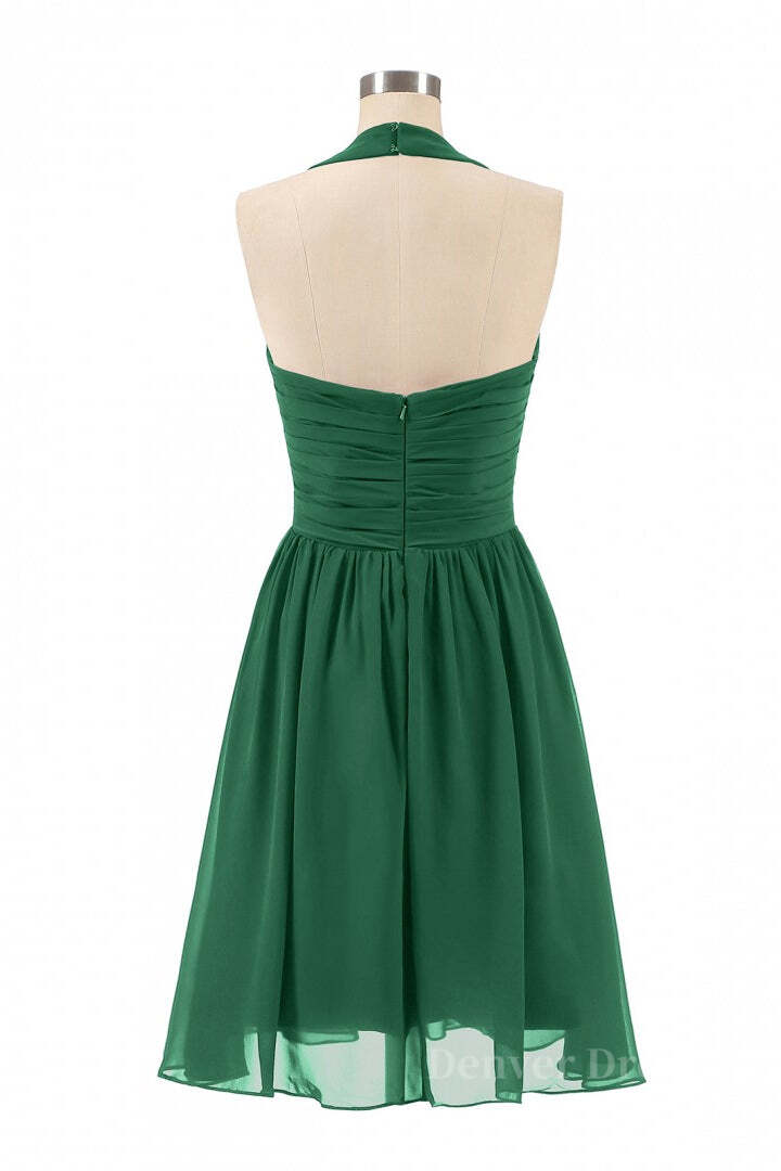 Prom Dressed Black, Halter A-line Green Short Chiffon Bridesmaid Dress