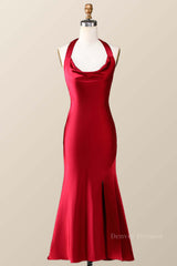 2062 Prom Dress, Halter Cowl Neck Red Sheath Midi Dress
