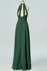 Evening Dress Lace, Halter Hunter Green A-line Long Bridesmaid Dress