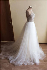 Wedding Dresses Trends, Halter Illusion neck High split A line Tulle Princess Wedding Dress