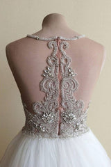 Wedding Dresses Trending, Halter Illusion neck High split A line Tulle Princess Wedding Dress