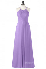 Evening Dresses For Over 74, Halter Lavender Pleated Chiffon Long Bridesmaid Dress