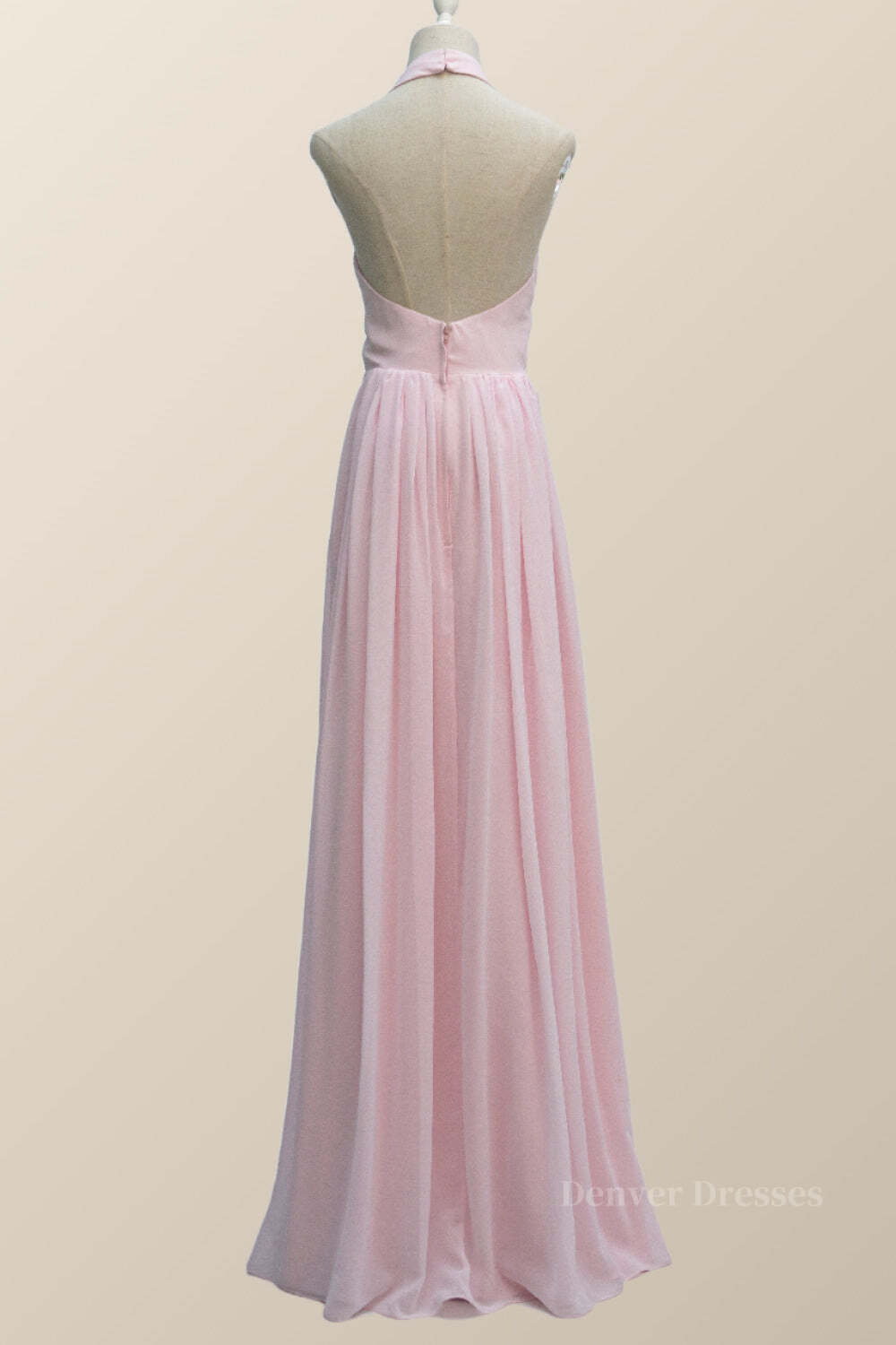 Formal Dress To Attend Wedding, Halter Pink Chiffon A-line Long Bridesmaid Dress