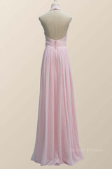 Formal Dress To Attend Wedding, Halter Pink Chiffon A-line Long Bridesmaid Dress
