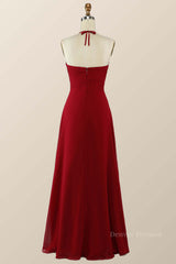 Prom Dresses 2061 Cheap, Halter Wine Red Empire A-line Long Bridesmaid Dress