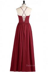 Bridesmaid Dress By Color, Halter Wine Red Lace and Chiffon Long Bridesmaid Dress