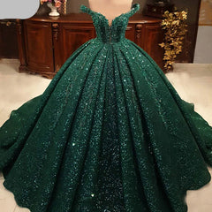 Wedding Dresses Outfit, Hot Appliques Ball Gown Dark Green Wedding Dress Sequin Quinceanera Dresses