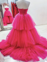 Prom Dress Ideas, Hot Pink High Low Prom Dresses, Hot Pink High Low Formal Evening Dresses