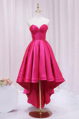Party Dresses Idea, Hot Pink Satin High Low Prom Dress, Cute Sweetheart Neck Evening Party Dress