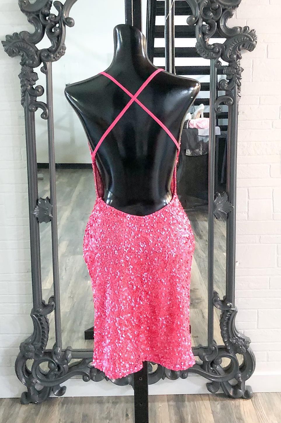Bridesmaides Dress Ideas, Hot Pink Sequins Boydcon Mini Party Dress Club Dress