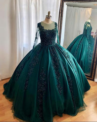 Party Dress Clubwear, Hunter Green Ball Gown Prom Dresses Long Sleeves