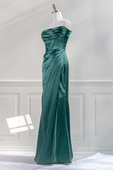 Formal Dress For Winter, Hunter Green Off-the-Shoulder Satin Mermaid Long Prom Dress with Slit