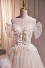 Party Dress New Look, Ivory Floor Length Beaded Straps Prom Dress, Ivory Tulle Evening Dress