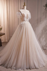 Party Dresses For Wedding, Ivory Floor Length Beaded Straps Prom Dress, Ivory Tulle Evening Dress