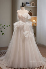 Formal Dresses Outfits, Ivory Straps Beading Bows Ruffle Pleated Long Prom Dress