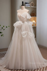 Formal Dress Outfit, Ivory Straps Beading Bows Ruffle Pleated Long Prom Dress