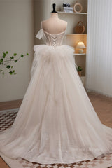 Formal Dressing Style, Ivory Straps Beading Bows Ruffle Pleated Long Prom Dress