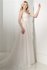 Wedding Dress With Straps, Ivory Tulle Lace Scoop Neck Floor Length Wedding Dresses