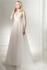 Wedding Dresses For, Ivory Tulle Lace Scoop Neck Floor Length Wedding Dresses